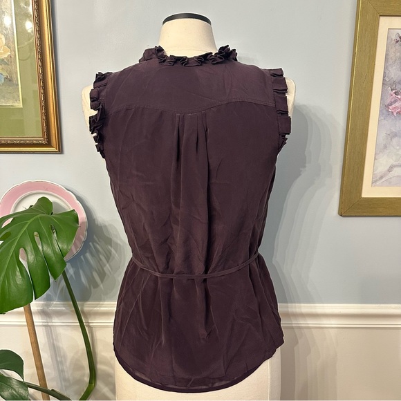 J Crew Sleeveless Wrap Blouse 4 Purple 100% Silk Ruffled Purple Office Holiday - Picture 2 of 8